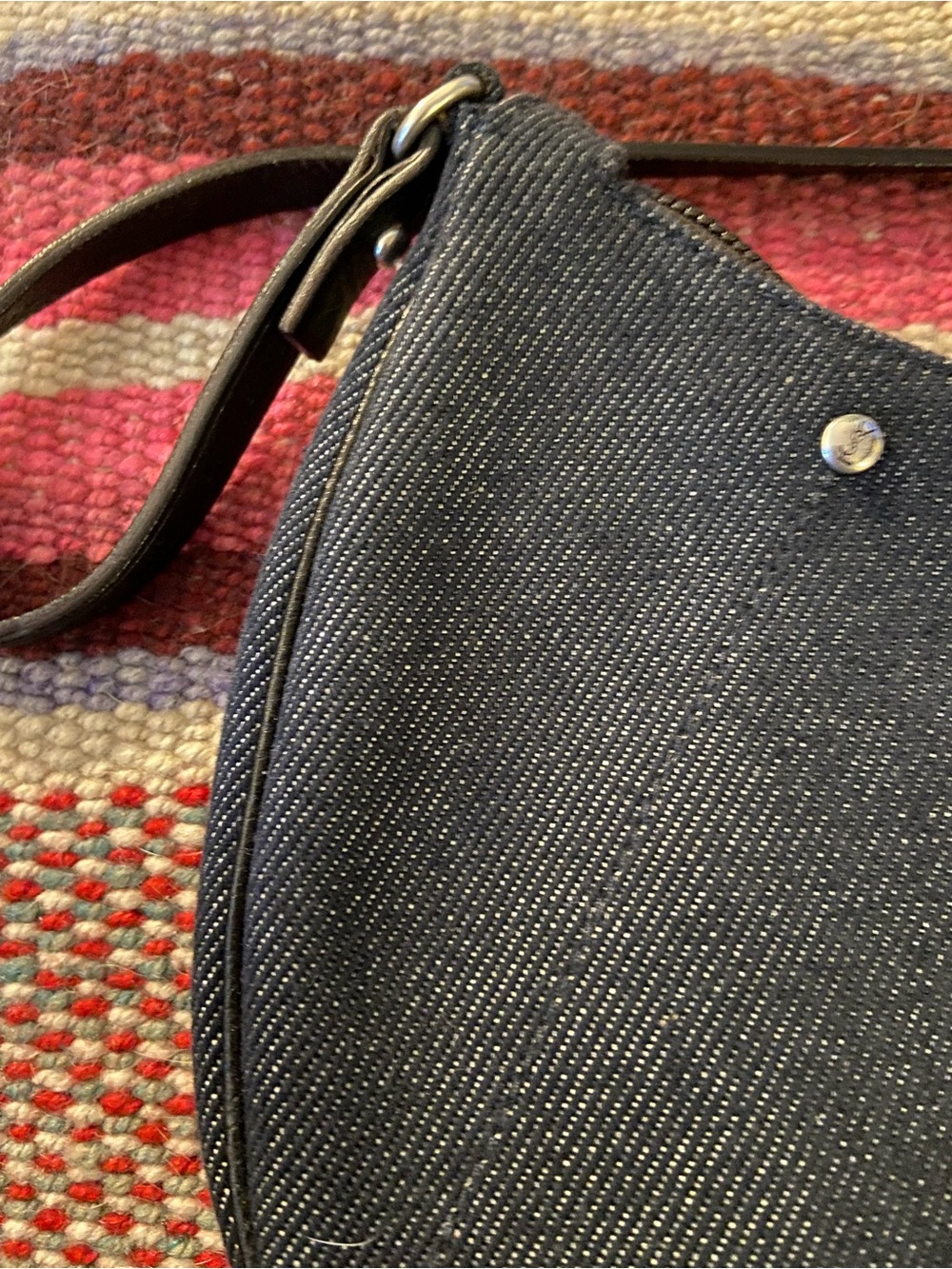 Yves Saint Laurent Black Denim Shoulder Bag with Silver Stud Accents - Picture 2 of 9